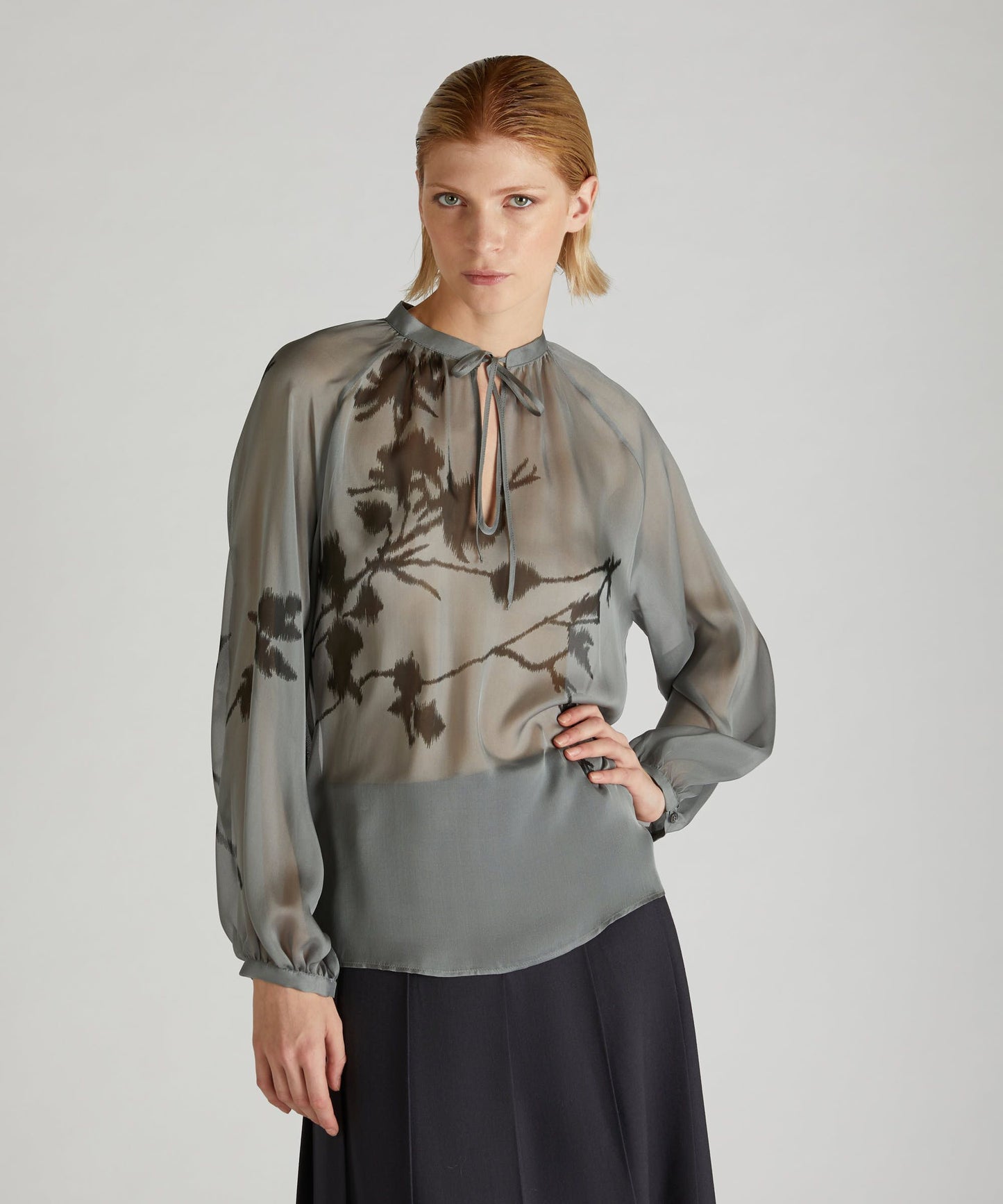 Wide-fit silk chiffon shirt