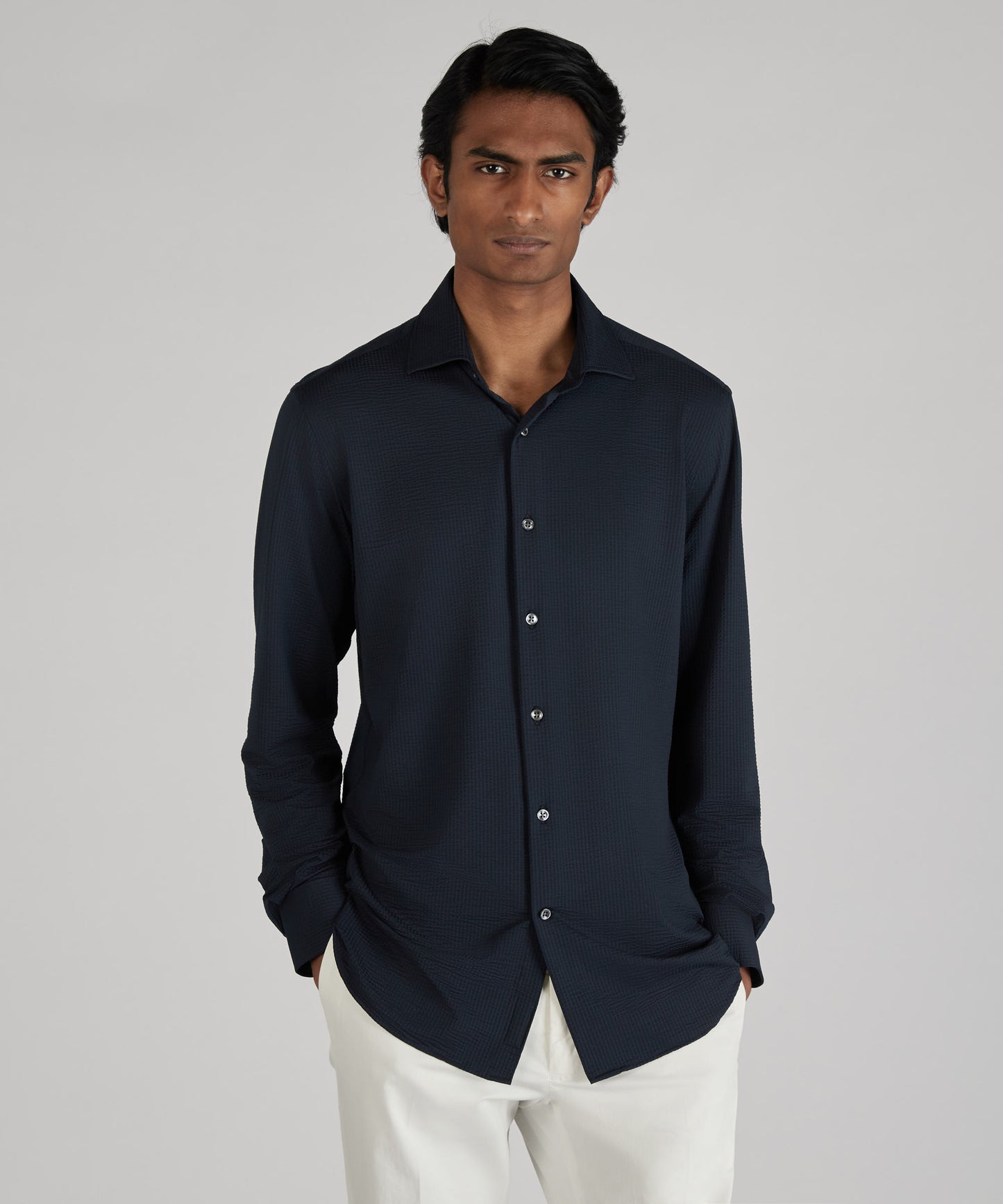 Slim-fit technical wash & wear jersey shirt