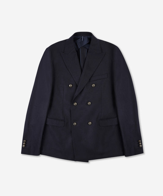 Slim fit double-breasted jacket in wool and cashmere flannel