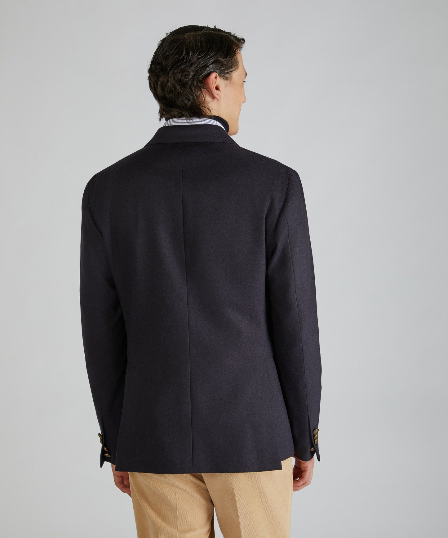 Slim fit double-breasted jacket in wool and cashmere flannel