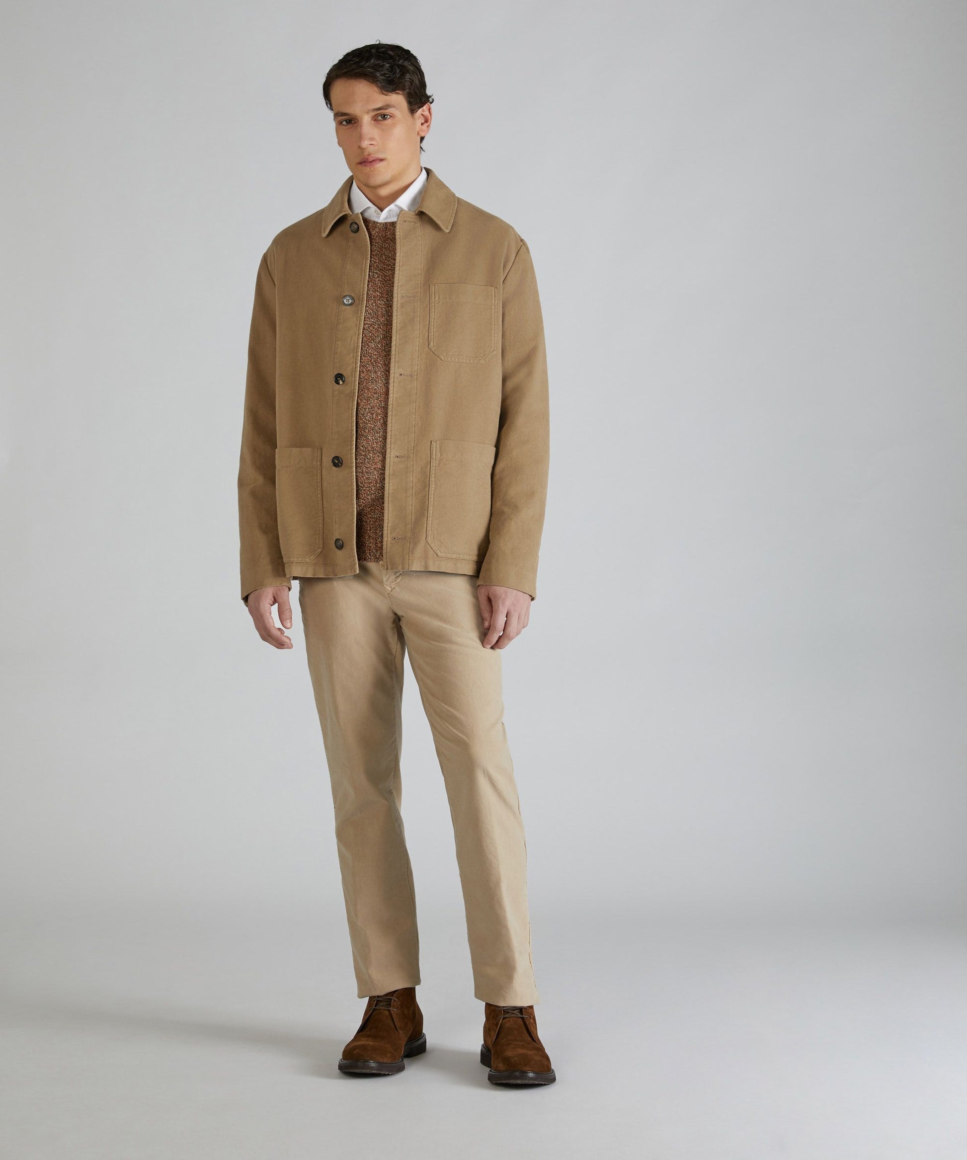 Montedoro - Regular-fit Moleskin Shirt - light walnut