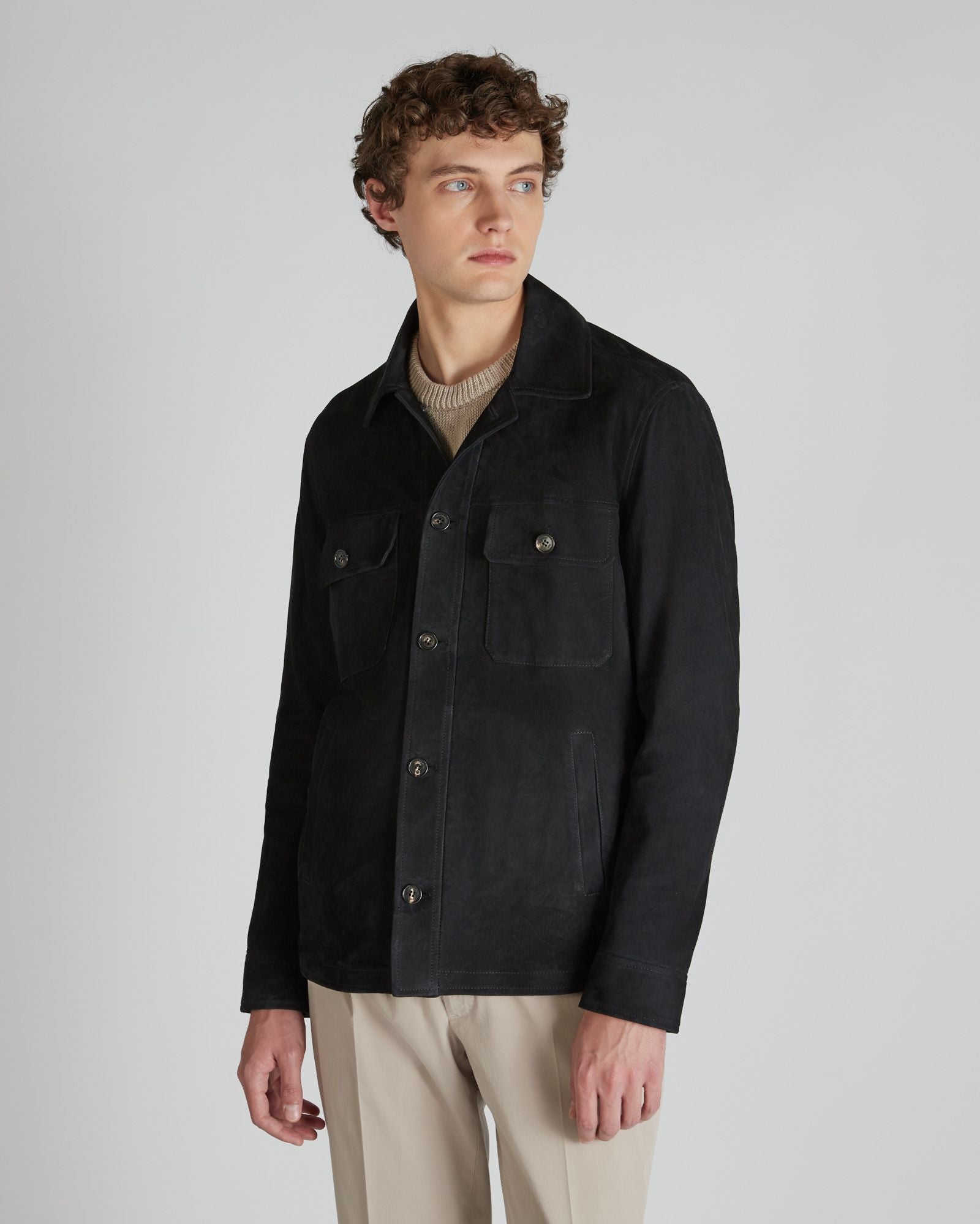 Montedoro - Suede leather overshirt - dark blue