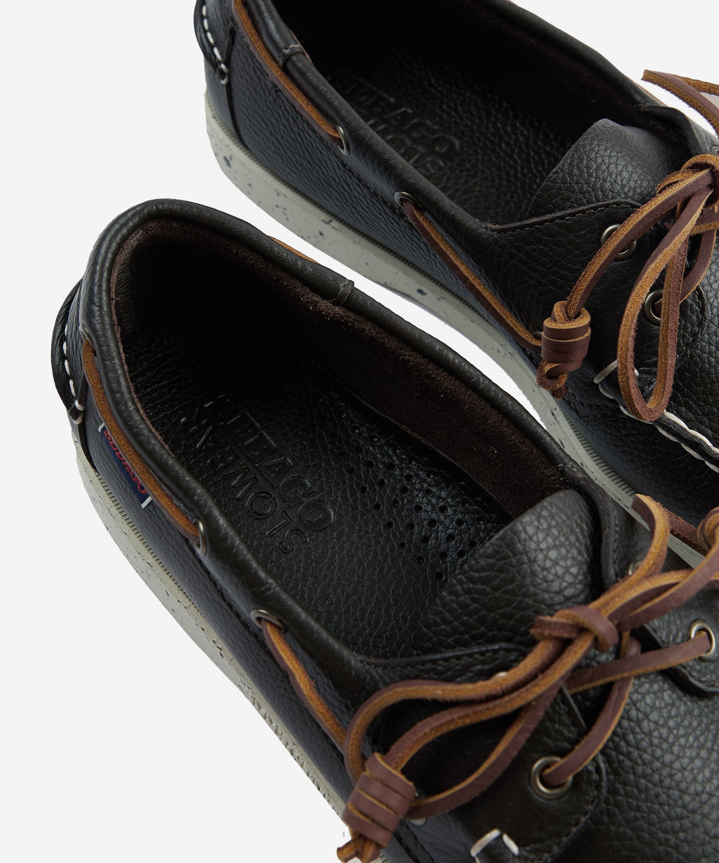 Hammered leather boat shoe