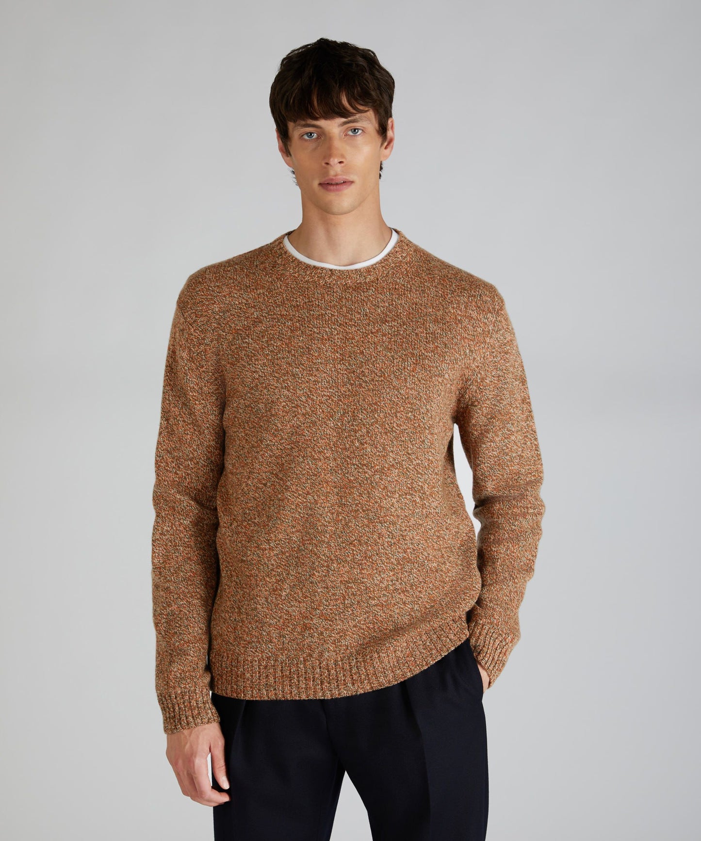 Zanone - Slim-fit Geelong wool crew neck sweater - brown orange