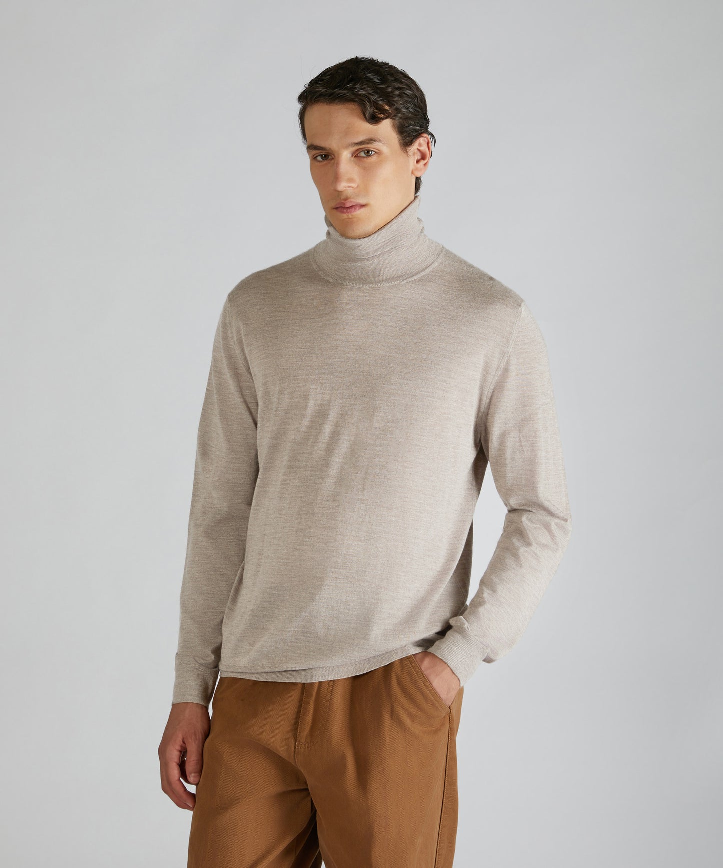 Rollkragenpullover Slim Fit aus Kaschmir und Seide