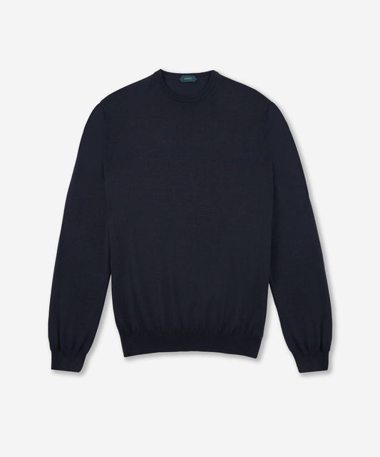 Slim-fit crew-neck sweater in certified Flexwool