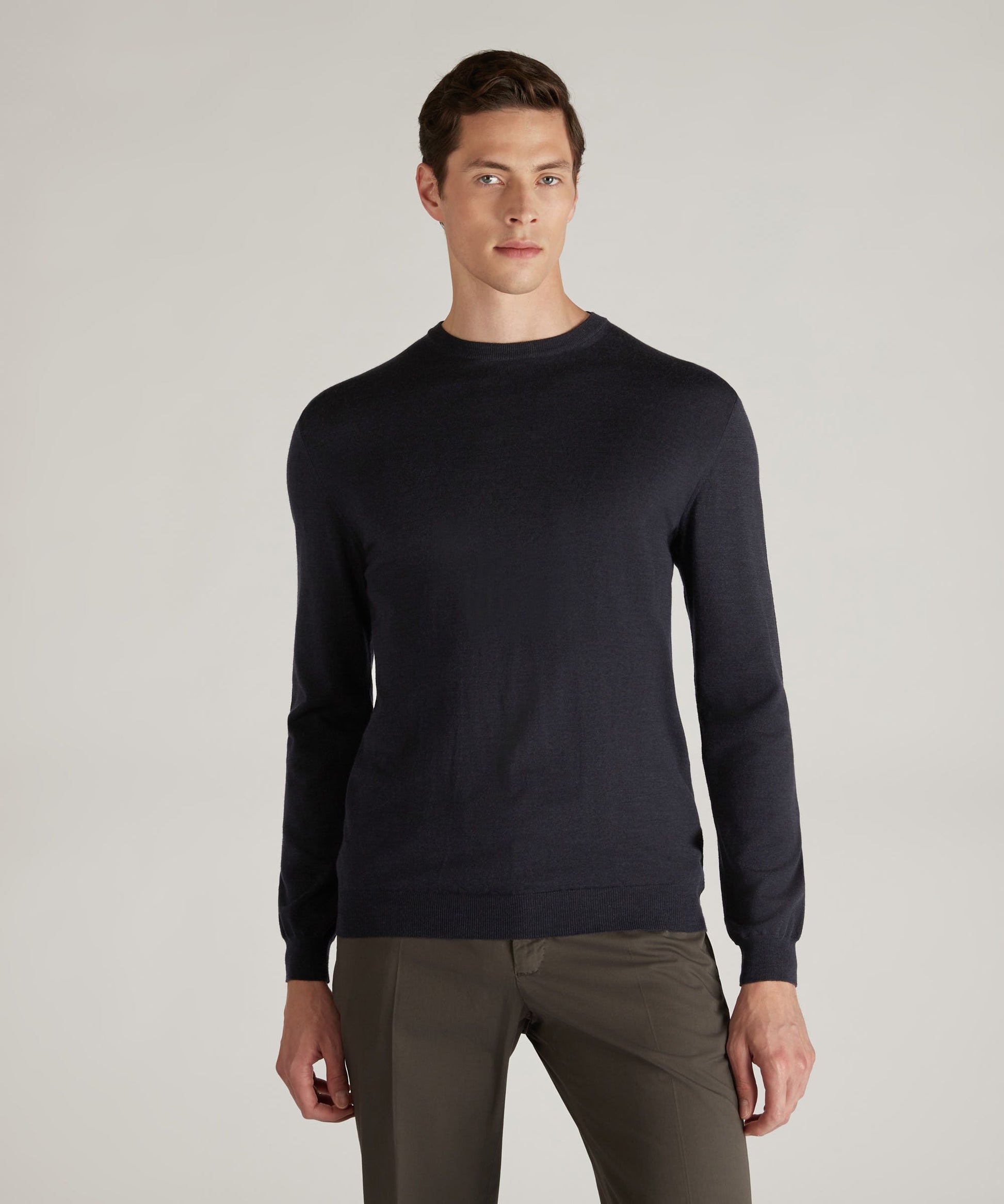 Zanone - Slim-fit crew-neck sweater in certified Flexwool - blue melange