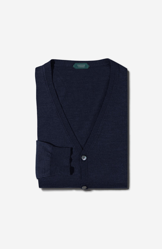 Slim-fit cardigan in certified Flexwool