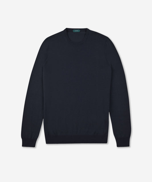 Slim-fit crew neck sweater in certified crêpe cotton