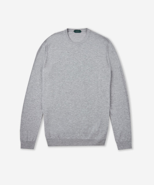 Slim-fit crew neck sweater in certified crêpe cotton