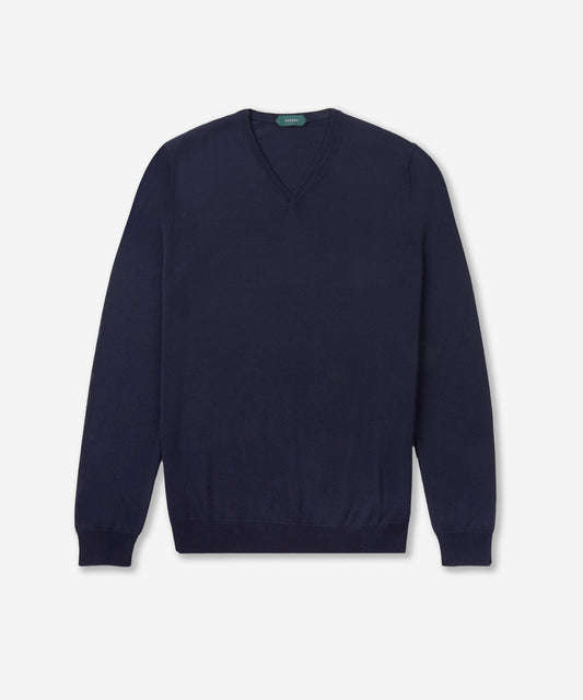 Certified crêpe cotton V-neck jumper