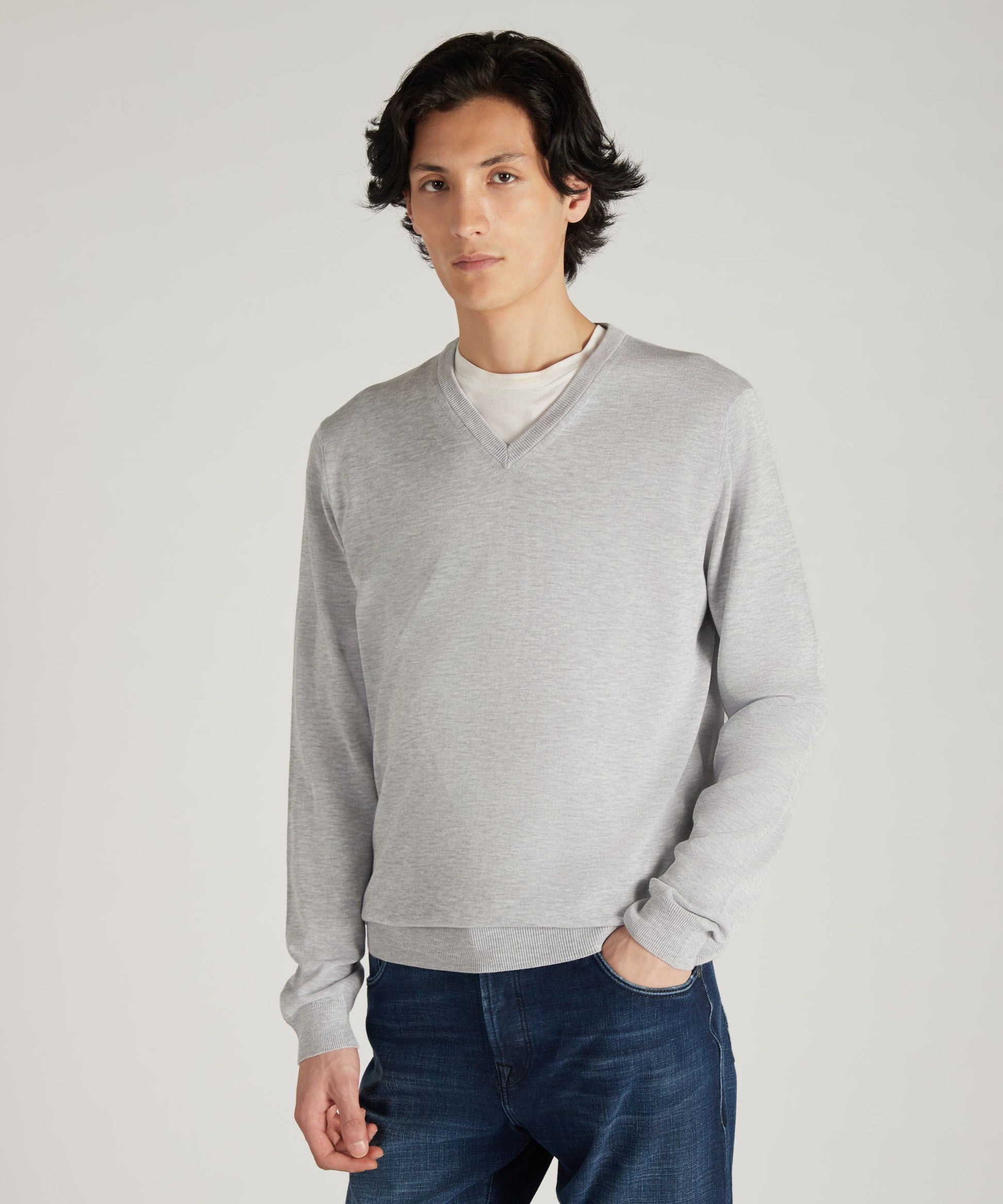 Zanone - Certified crêpe cotton V-neck jumper - grigio ch.imo melang