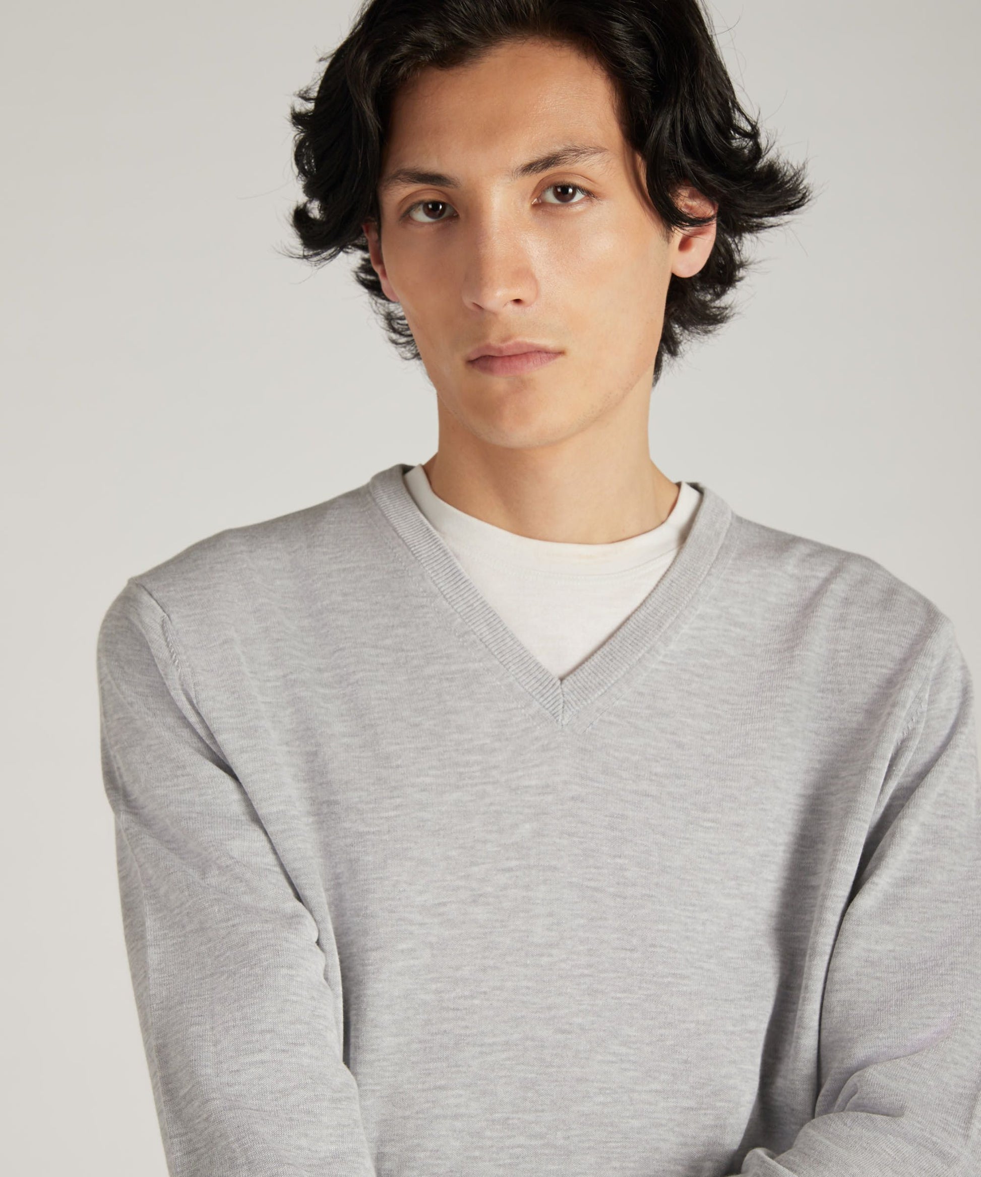 Zanone - Certified crêpe cotton V-neck jumper - grigio ch.imo melang