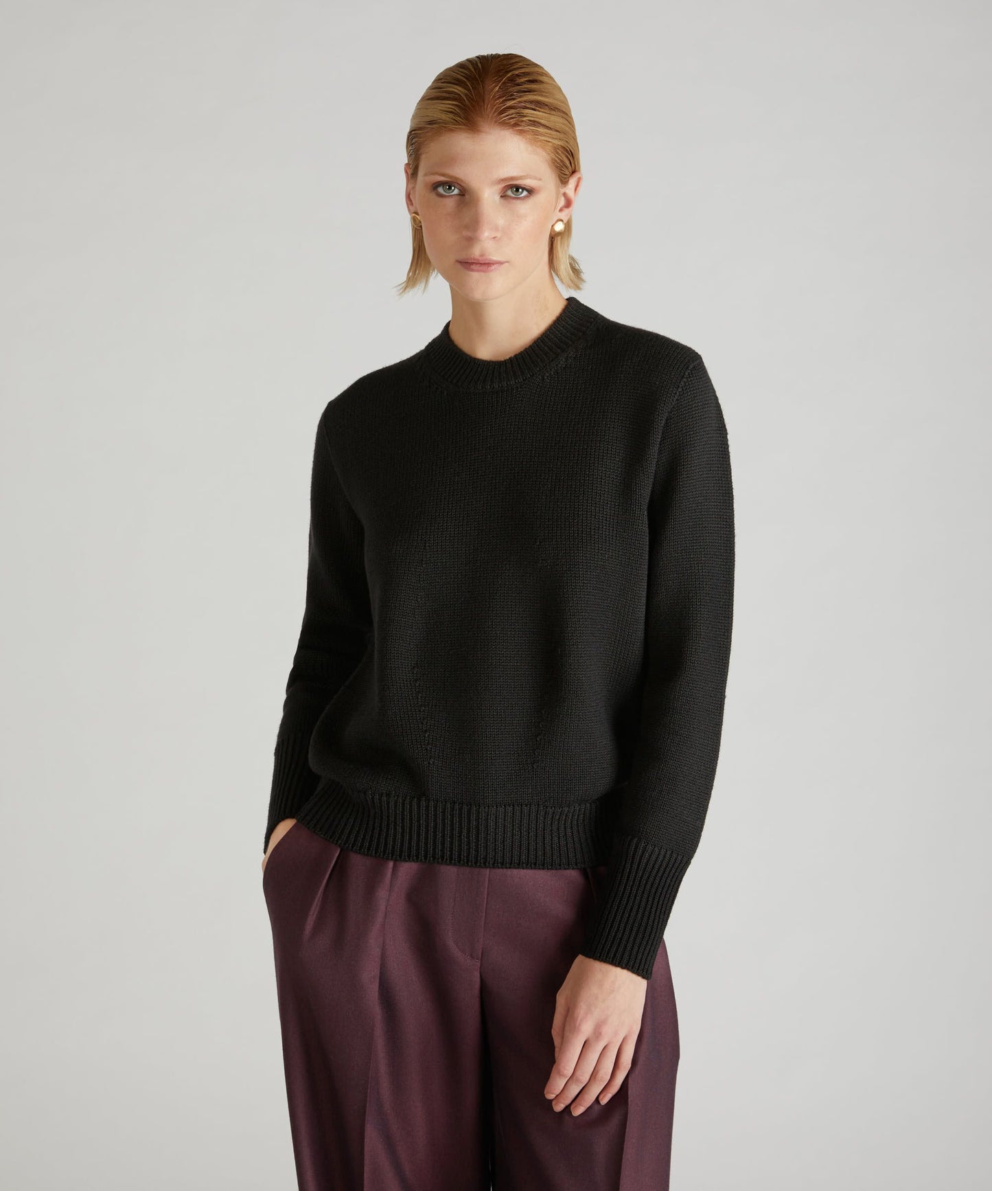 Regular-fit crewneck sweater in certified merino wool